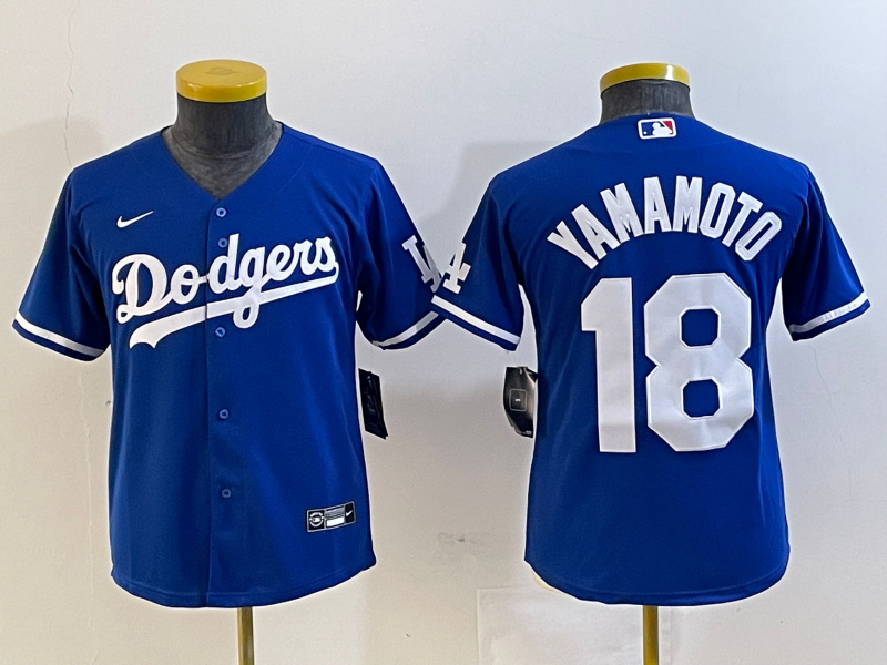 Youth Los Angeles Dodgers #18 Yoshinobu Yamamoto Blue Stitched Baseball Jersey